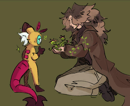 Colored fullbody sketch, extra character