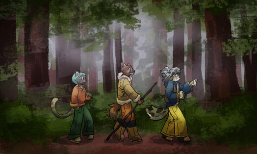 fullbody, complex background + 2 extra characters